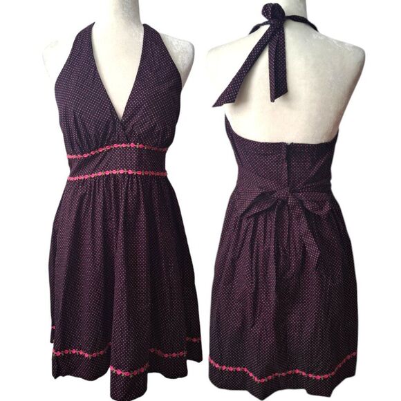 Speechless Y2K Women's Black Pink Polka dot Halter Dress Sz 11 - Picture 2 of 9